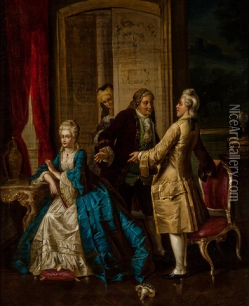 A Gentlemen's Discussion, A Couple Courting (pair) Oil Painting - Otto Wilhelm Eduard Erdmann