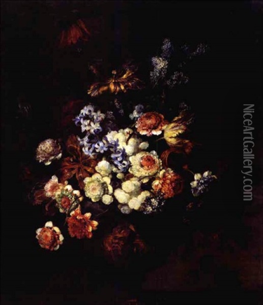 Bouquet De Fleurs Dans Un Vase Cisele Oil Painting - Jean-Baptiste Monnoyer