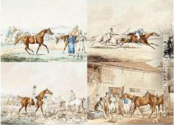 A Group Of Watercolours For 'the High Mettled Racer' Oil Painting - Henry Thomas Alken