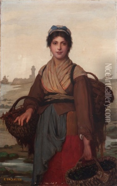 La Ceuillette De Jonc De Mer Oil Painting - Eugenie Alexandrine Marie Salanson