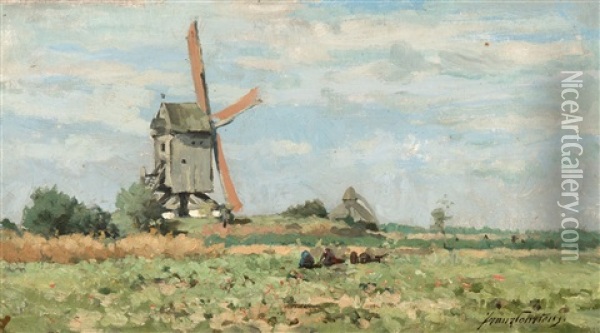 A Mill In A Landscape Oil Painting - Franz Courtens