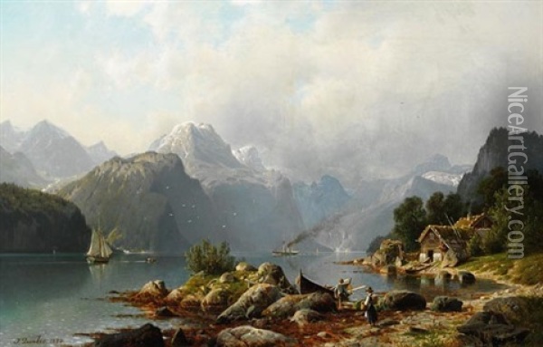 Norwegischer Fjord Von Hardanger Oil Painting - Johannes Bartholomaeus Duntze