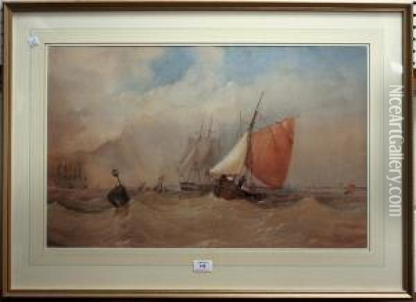 Sailing Vessels In Choppy Waters Oil Painting - Thomas Sewell Robins