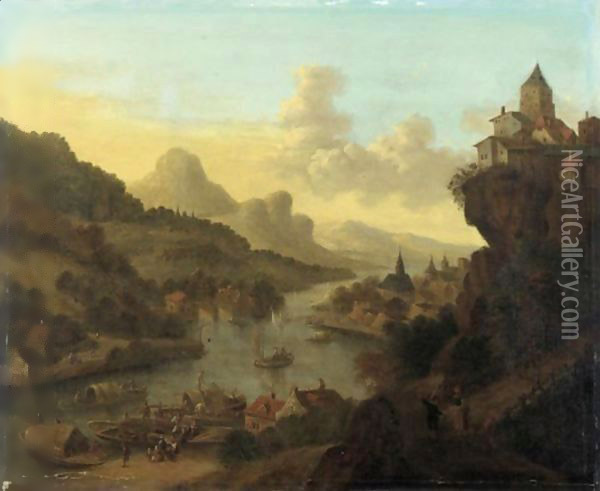 Paysage De La Vallee Du Rhin follower Of Jan Griffierrhenish Landscape Oil Painting - Jan the Elder Griffier