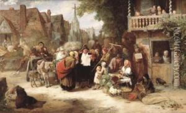 Market Day, The Arrival Of The Hippodrome Oil Painting - George Bernard O'Neill