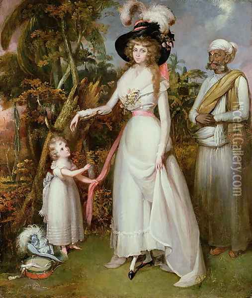 Mrs Graham of Kinross, her Daughter and a Jamadar c.1786 Oil Painting - John Alefounder