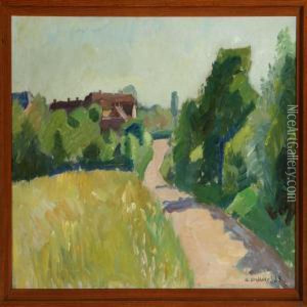 Landscape With A Gravel Road Oil Painting - Axel Bredsdorff