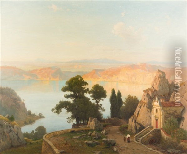 Blick Auf Den Lago Di Nemi Oil Painting - Carl Gustav Rodde