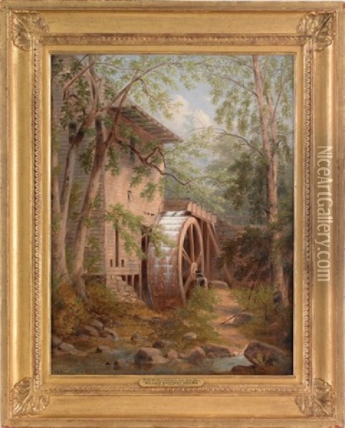 The Old Mill Wheel At Britton's Mill, Staten Island Oil Painting - William Rickarby Miller