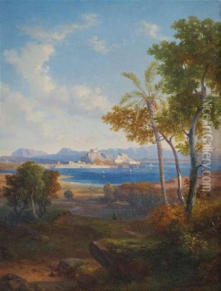 Southern Coastal Landscape Oil Painting - Louis Gurlitt