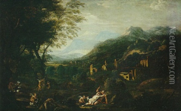 Venus Et Adonis Dans Un Paysage Italien Oil Painting - Abraham Genoels