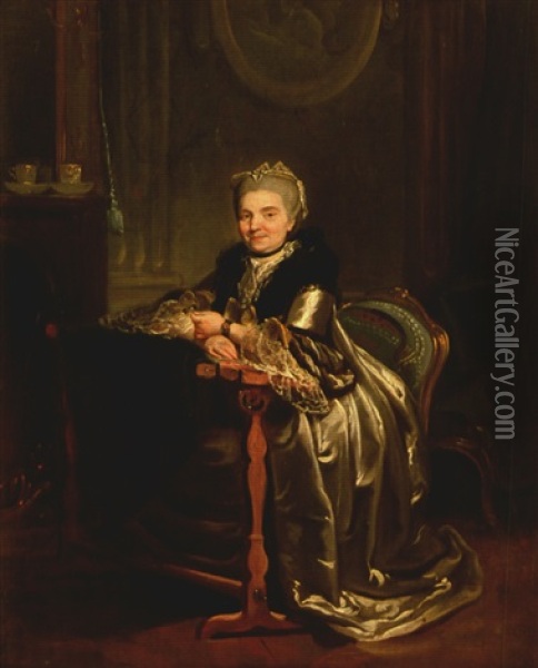 Portrait De Femme Brodant Oil Painting - Henri-Pierre Danloux