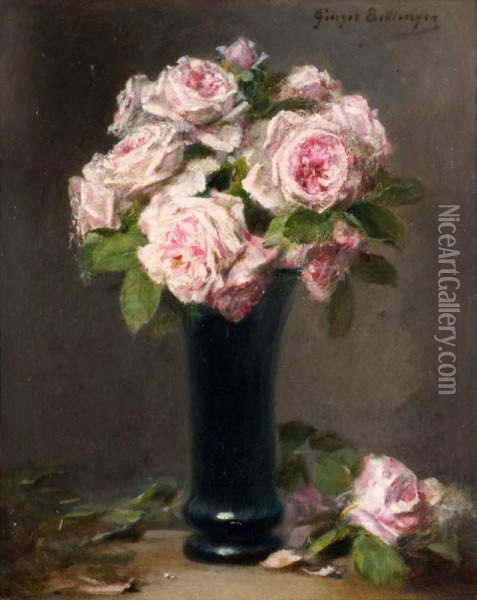 Still Life With Roses Oil Painting - Georges Bellenger