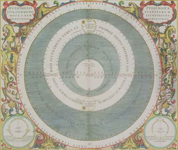 Ptolemaic System, from 'The Celestial Atlas, or The Harmony of the Universe', 1660-61 Oil Painting - Andreas Cellarius