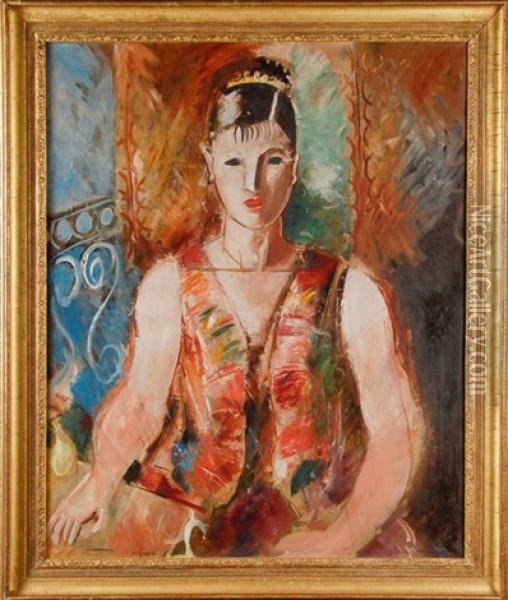 Portrait De Femme Oil Painting - Charles Dufresne