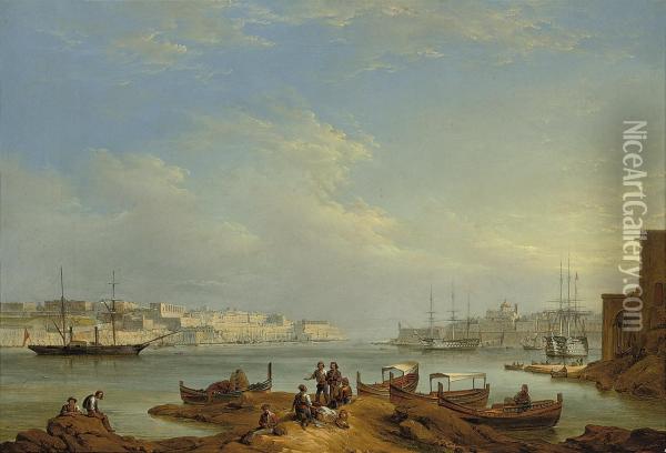 A View Of Grand Harbour Oil Painting - Johann Schranz