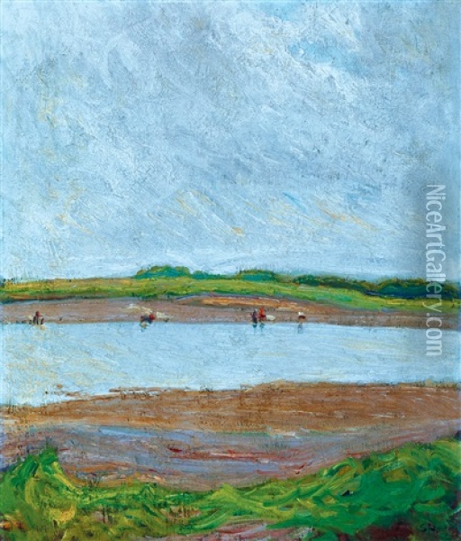 River Side Oil Painting - Simon Hollosy