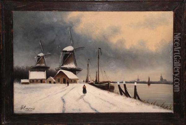 Dutch Winter Oil Painting - Hendrick, Henri Cassiers