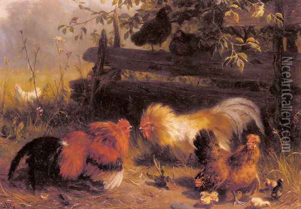 Chickens Oil Painting - Carl Jutz