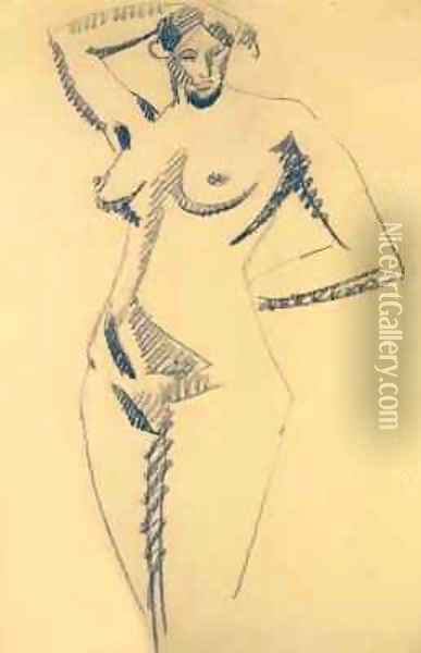 Sculptural Female Nude Oil Painting - Henri Gaudier-Brzeska