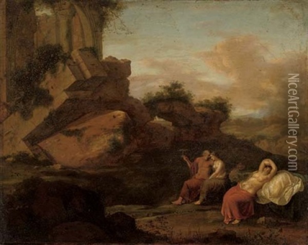 Lot And His Daughters Oil Painting - Cornelis Van Poelenburgh