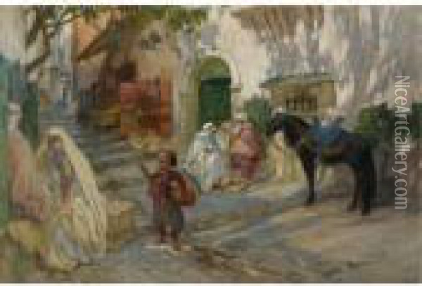 A Street Scene In Algeria Oil Painting - Frederick Arthur Bridgman