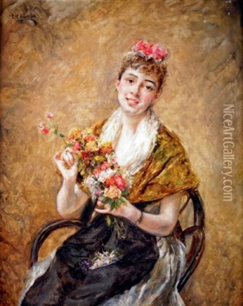 Jeune Fille Au Bouquet Oil Painting - Eduardo Leon Garrido