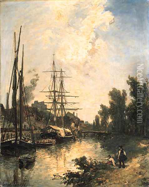 Bateaux au quai Oil Painting - Johan Barthold Jongkind