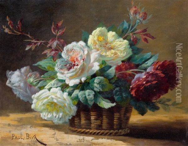 Roses In A Basket Oil Painting - Paul Biva