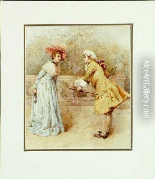 A Regency Dandy Bowing To A Young Woman Oil Painting - George Goodwin Kilburne