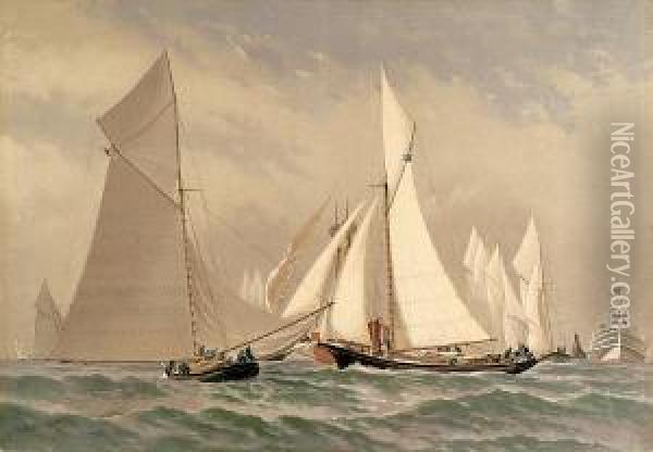 For The America's Cup Oil Painting - Frederick Schiller Cozzens