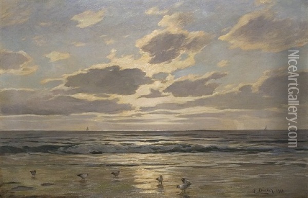 At The Beach Of The Baltic Sea Oil Painting - Eugen Gustav Duecker