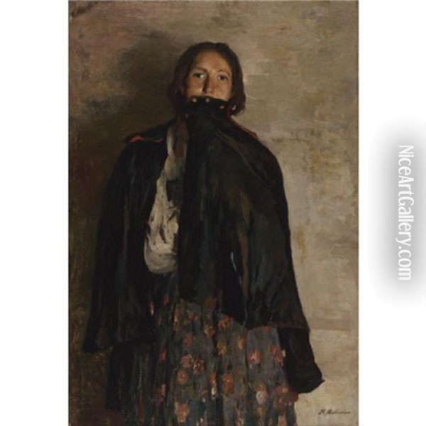 Peasant, Covering Her Mouth With A Shawl Oil Painting - Filip Malyavin