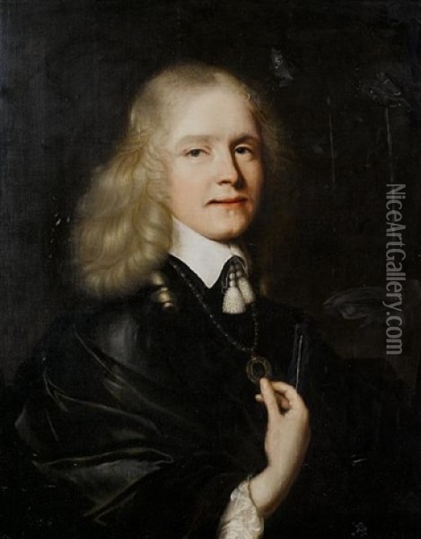 Portrait Of A Gentleman In A Black Mantle And A White Chemise Oil Painting - Pieter Nason