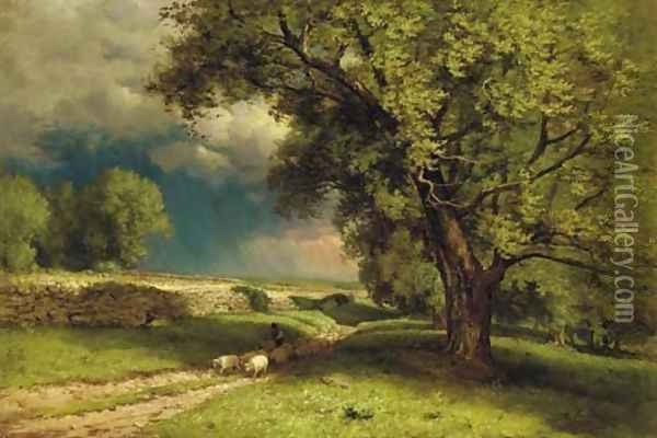 Landscape with Sheep Oil Painting - George Inness