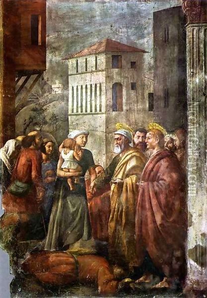 Brancacci chapel Distribution of the Goods of the Community and Oil Painting - Masaccio (Tommaso di Giovanni)