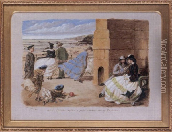 In The Witching Time Of Life - While Charles Prefers A Quiet Corner Out Of The Wind Oil Painting - John Leech
