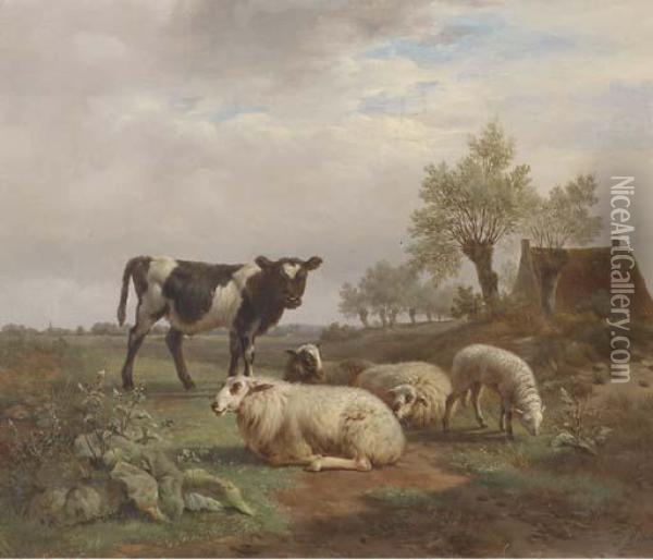 Cattle In A Meadow Oil Painting - Frans Lebret
