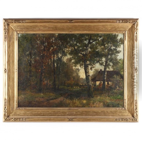 A Woodland Cottage Oil Painting - Louis Remy Matifas