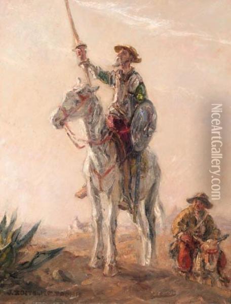 Don Quichote And Sancho Panza Oil Painting - Jan Zoetelief Tromp