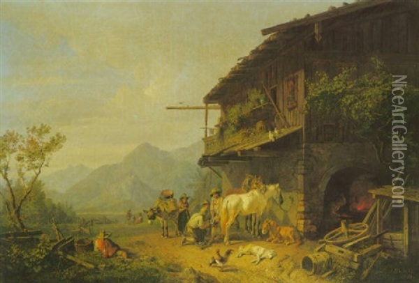 Schmiede Im Gebirge Oil Painting - Heinrich Buerkel