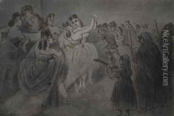 Dancers At A Military Ball Oil Painting - Constantin Guys