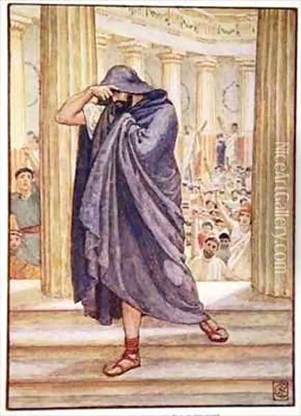 He left the assembly hiding his face in his cloak Oil Painting - Walter Crane