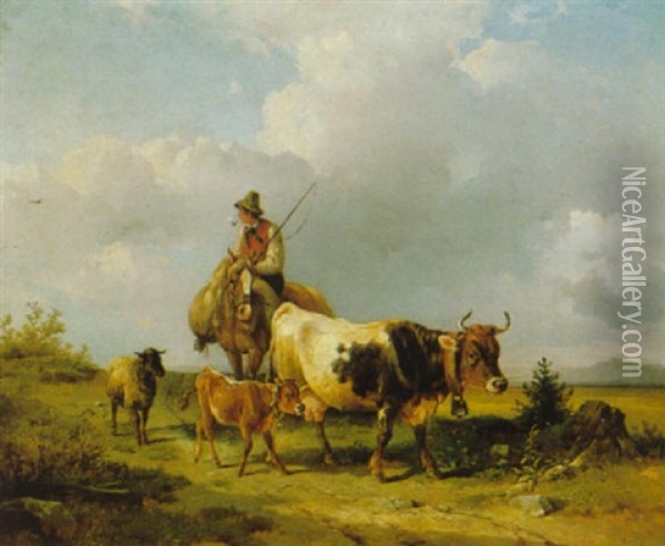 Am Heimweg Von Der Weide Oil Painting - Edmund Mahlknecht