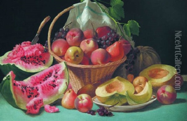 Still Life With Melons, Peaches And Grapes Oil Painting - John F. Francis