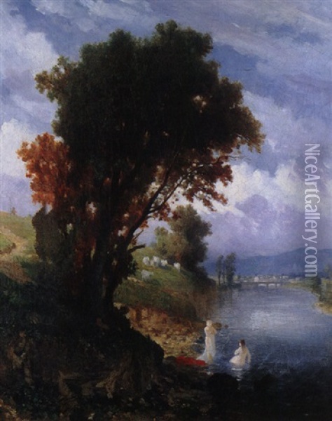 Landschaft Mit Fluss Oil Painting - Ludwig (Hofmann-Zeitz) Hofmann