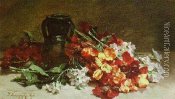 Giroflees Et Fleurs Blanches Oil Painting - Pierre Bourgogne