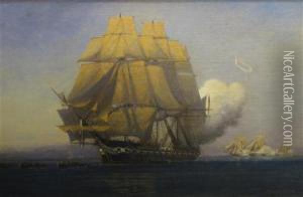 American Frigate - Naval Battle Oil Painting - C. Myron Clark