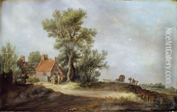 Landscape With Peasants Before A Dilapidated Cottage Oil Painting - Jan van Goyen