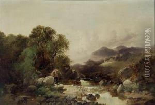 Fishing In The Scottish Highlands Oil Painting - Joseph Horlor
